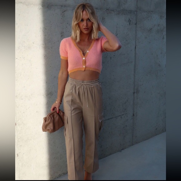 VICI fuzzy eyelash style sweater NEW cropped, short sleeve, coral RE $60 S - Picture 4 of 16